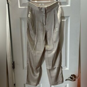 Babaton Silk-Look Pleated Trousers in Light Beige